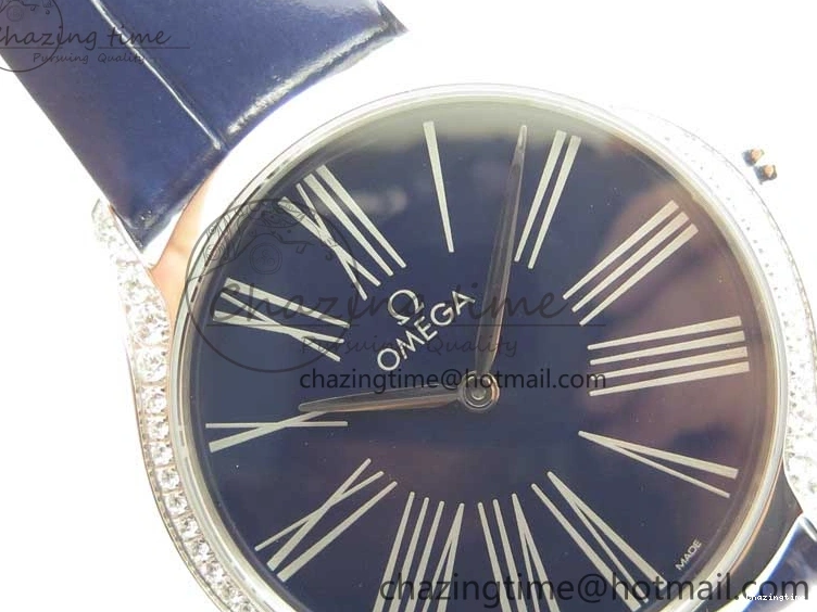 0412 Ladies’ De Ville Trésor Diamond Blue Dial Blue Fabric Watch OXF 1:1 Best Edition Swiss Quartz Upgraded 7892